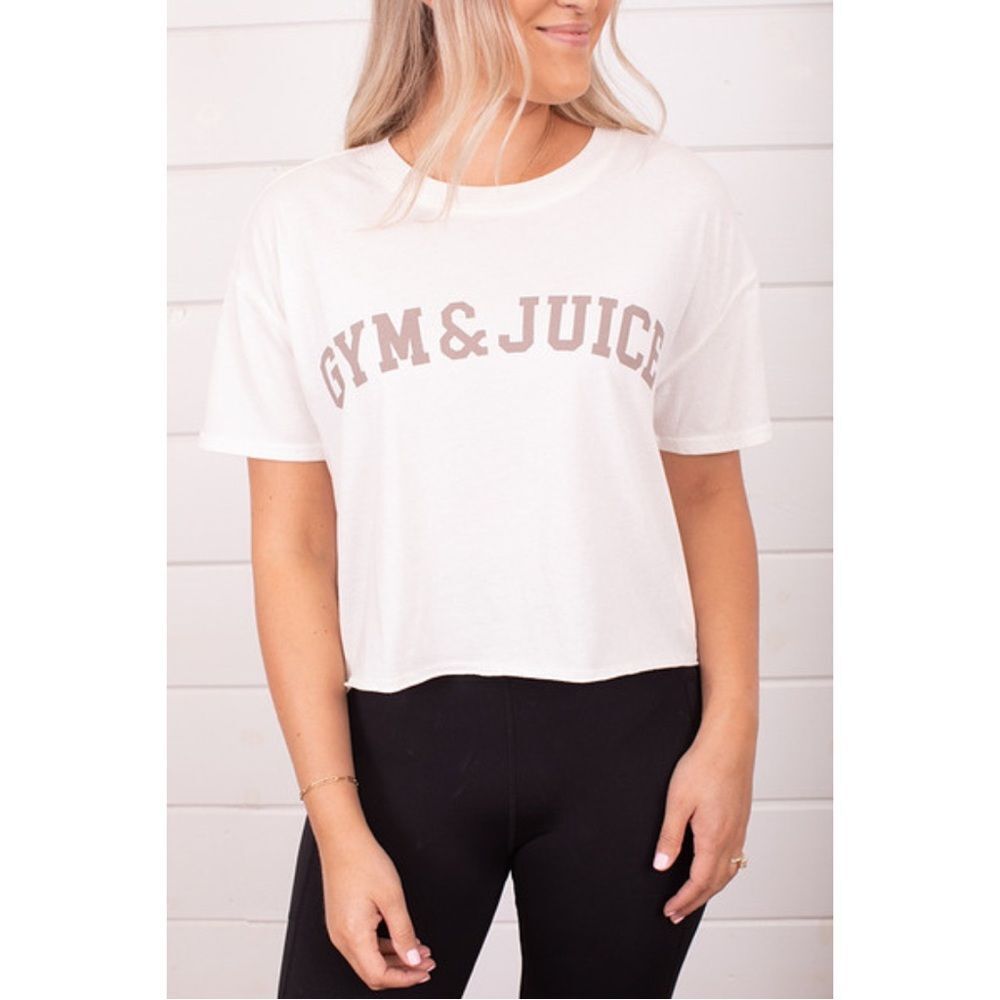 Z Supply Off-White Gym & Juice Vintage Inspired Graphic Cropped Tee Size Small - Picture 13 of 15